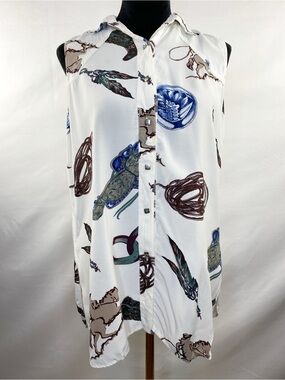 Vintage Adobe Rose Western Cowboy Print Sleeveless Button Up Top Size Medium